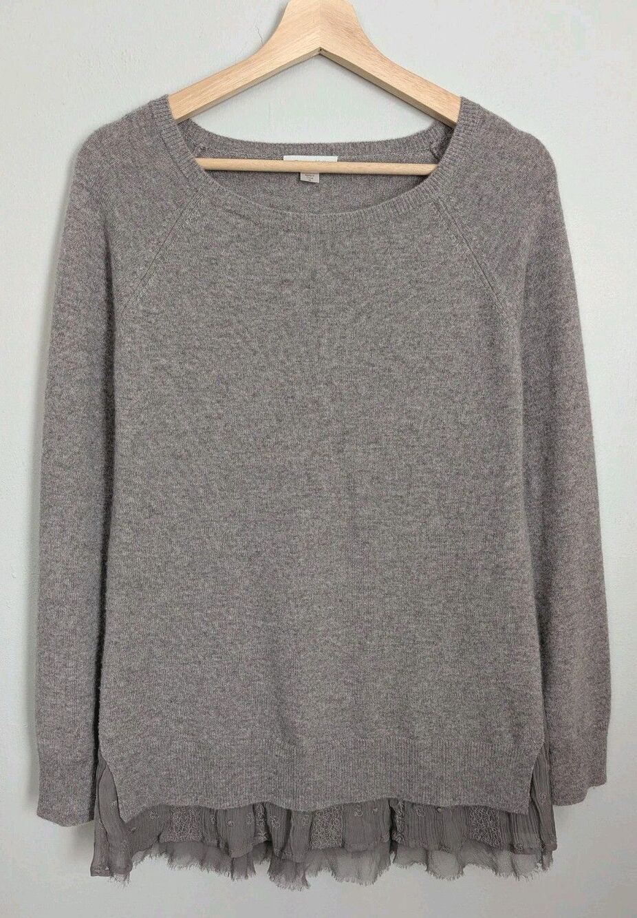 GARNET HILL 100% Cashmere Shirttail Hem SweaterTaupe Brown Boho Classic M
